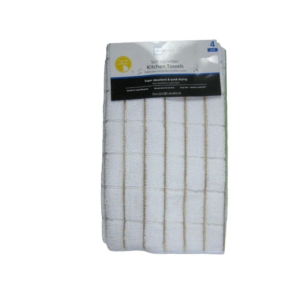 NEW Mainstays 4 Kitchen Towels Soft Microfiber 15 x 25 In Cotton Stripe